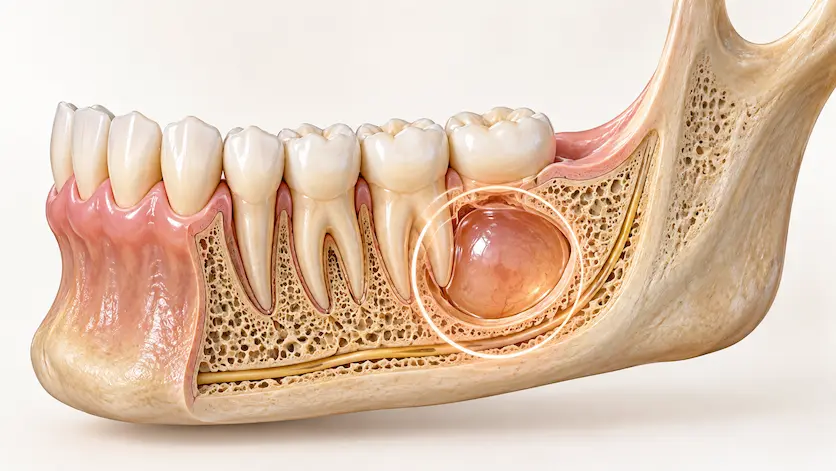 Ilustración de quiste en la mandíbula – Dra. Carolina Gil, cirujana oral y maxilofacial en Bogotá, Colombia